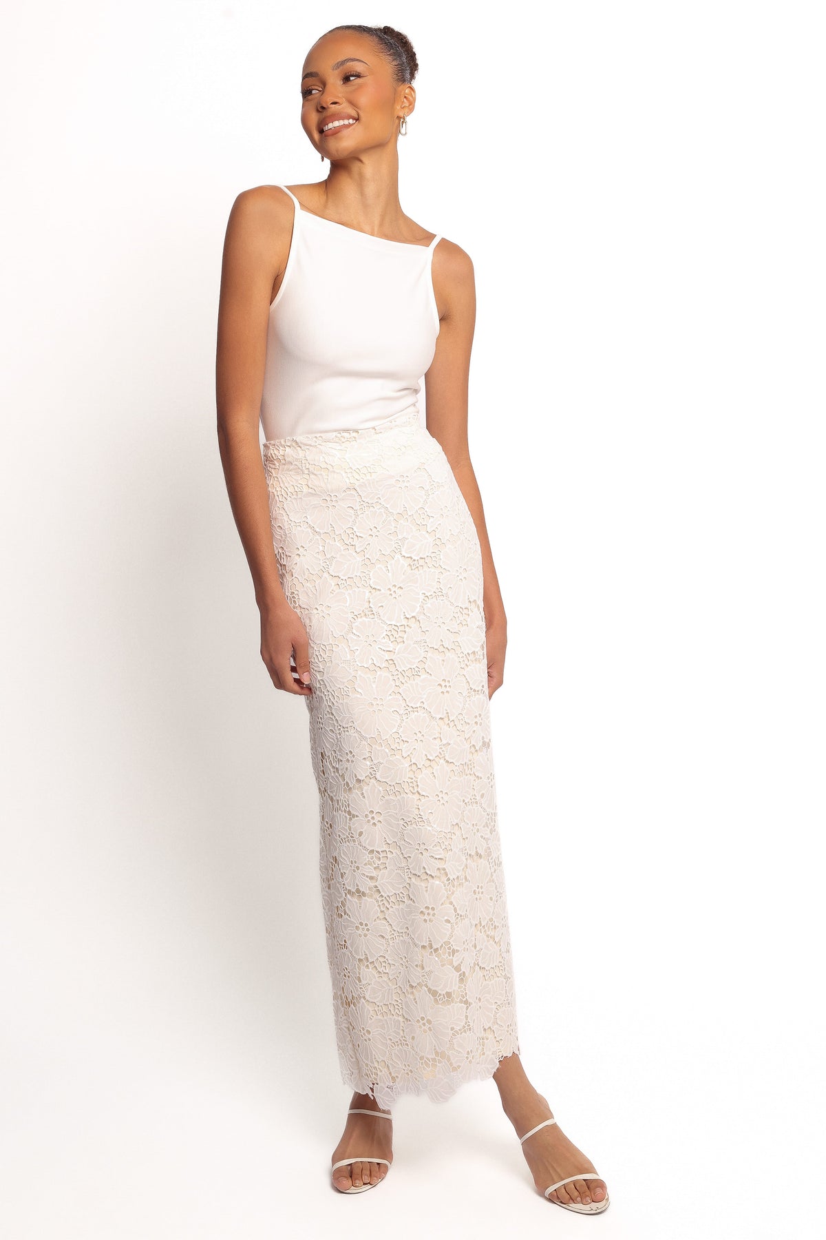 Mika Floral Lace Maxi Skirt - White
