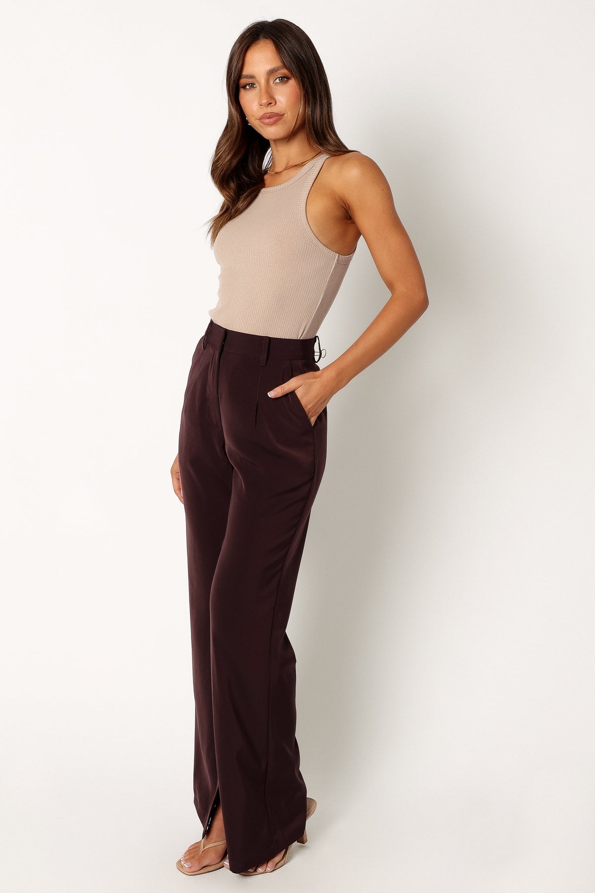 Neveah Silky Wide Leg Trousers - Merlot