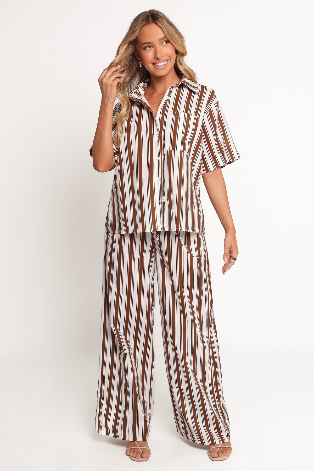 Thalia Wide Leg Pant - Chocolate Stripe