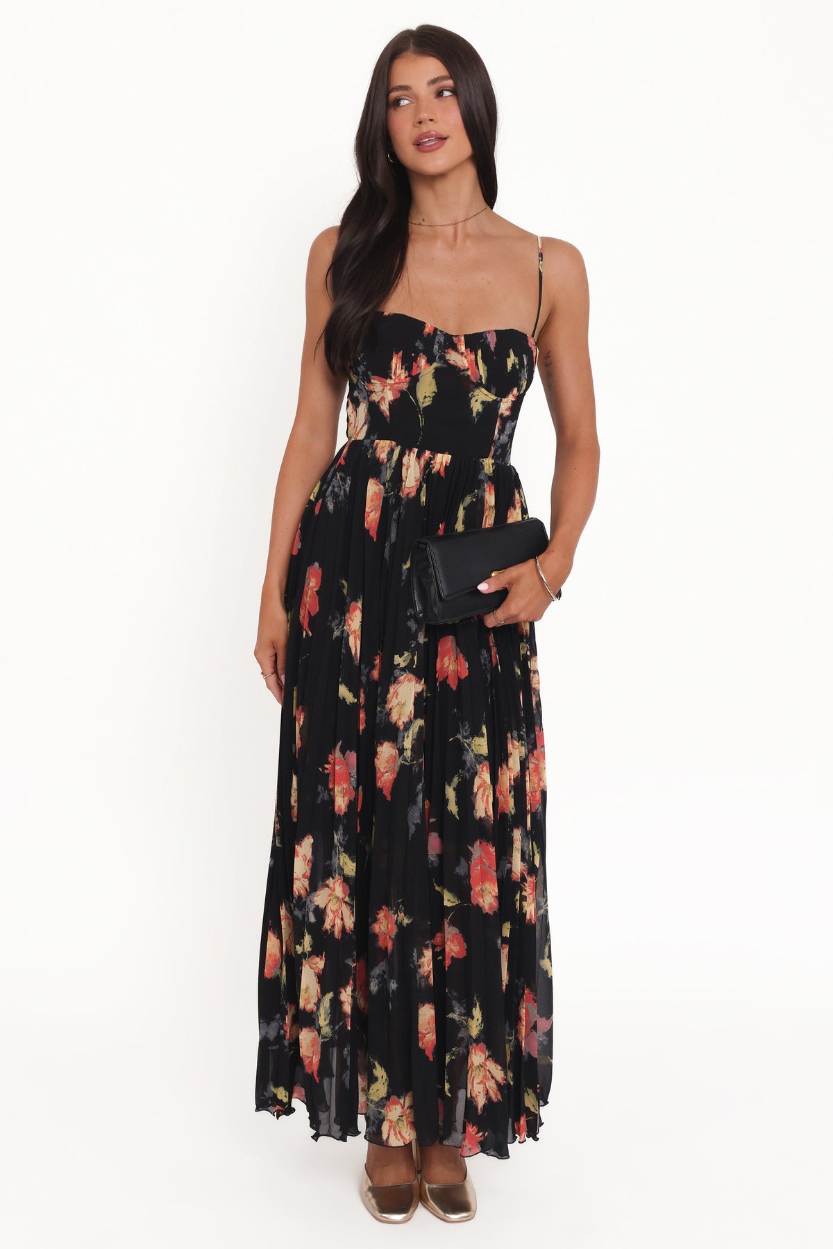 Achanti Pleated Maxi Dress - Black Multi