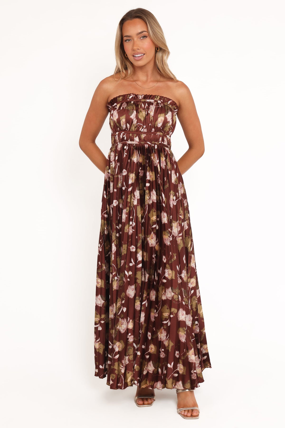 Angelique Strapless Maxi Dress - Brown Floral
