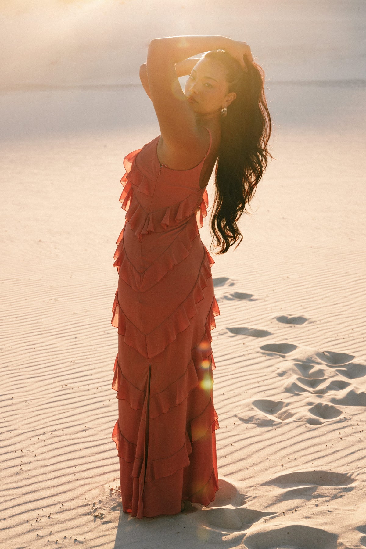Ciao Ruffles Maxi Dress - Rosewood