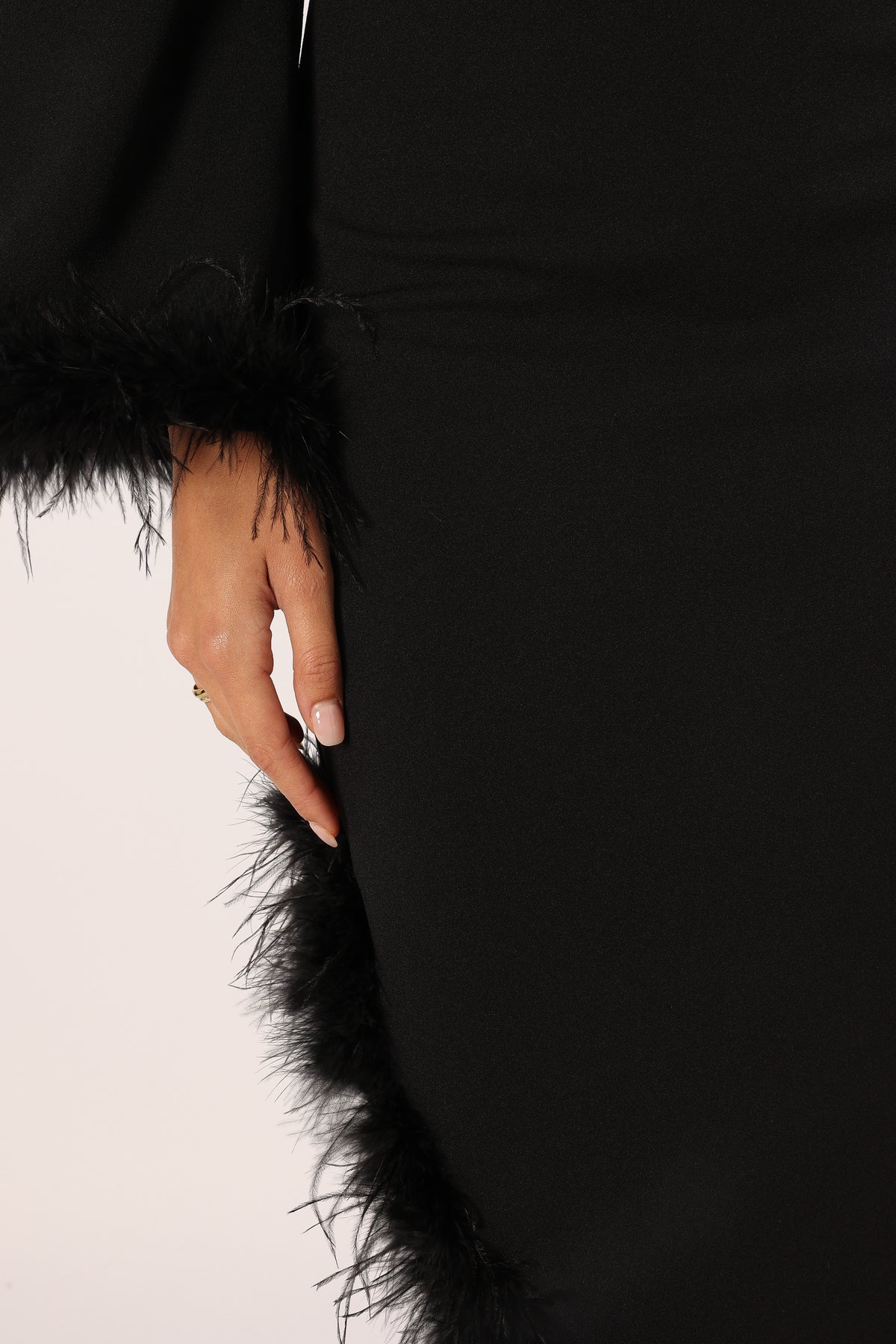 Dame One Shoulder Feather Midi Dress - Black