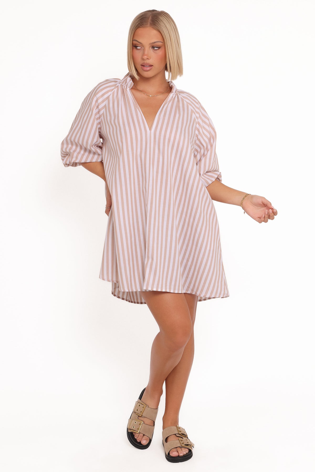 Doran Mini Dress - Beige White