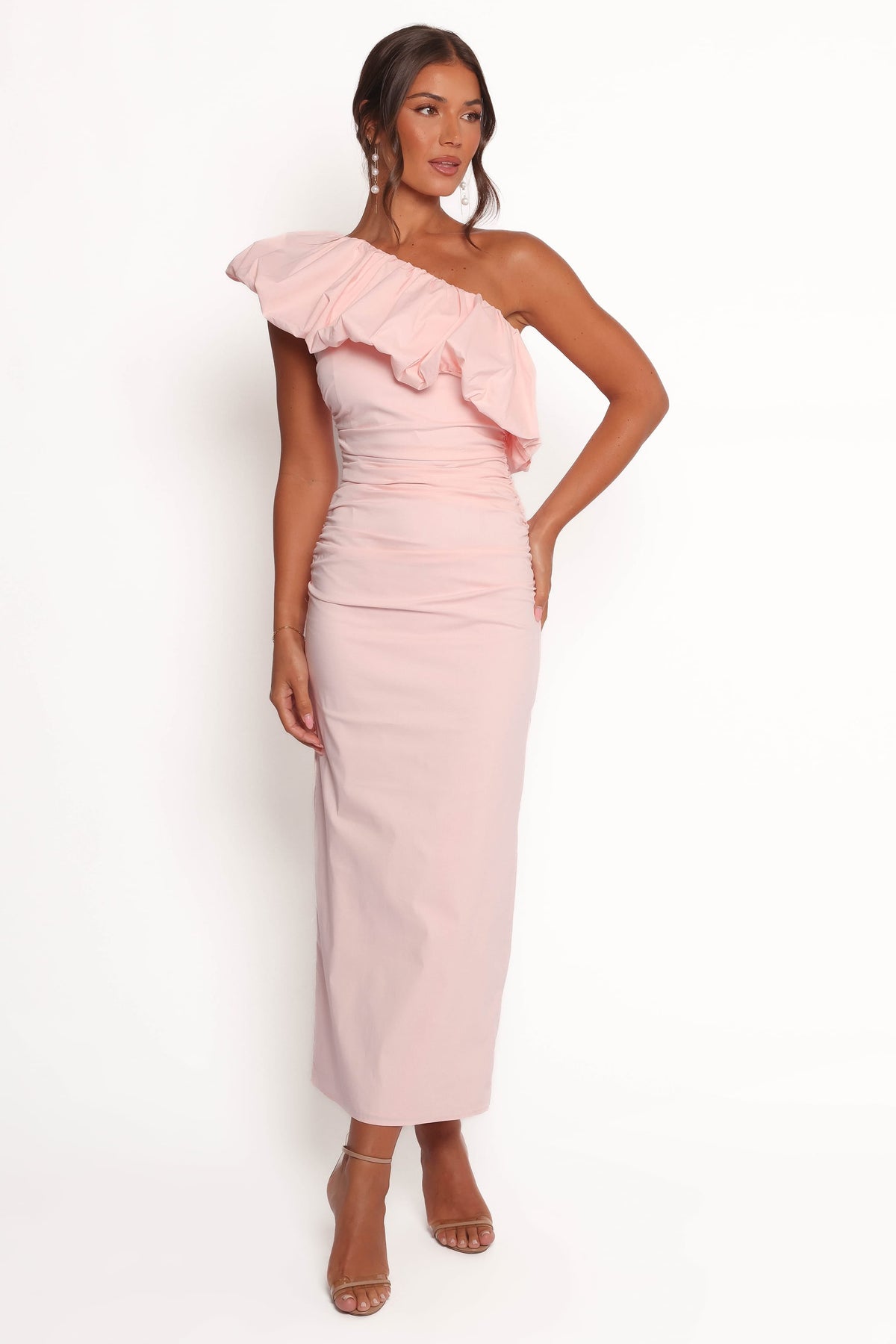 Eliya One Shoulder Frill Maxi Dress - Ballet Pink