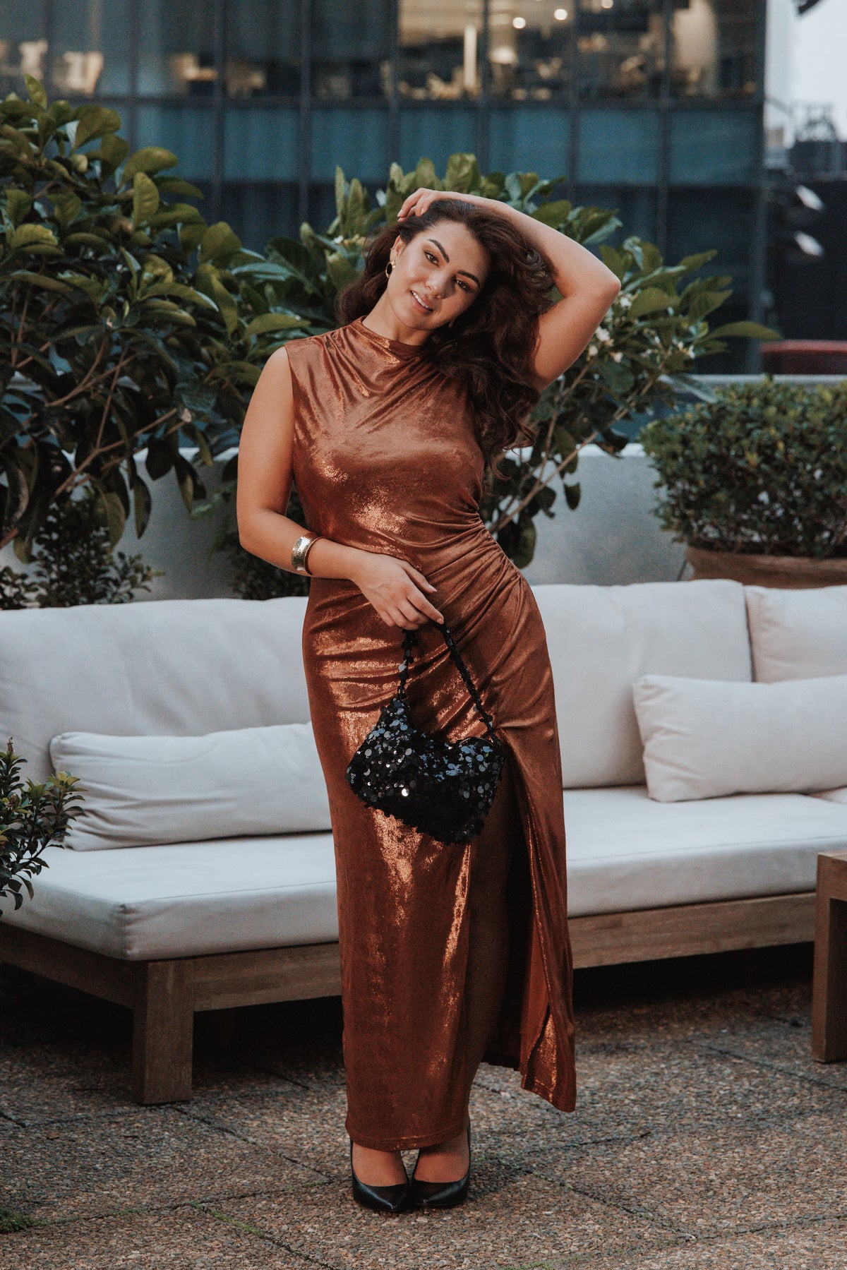 Emerie Sleeveless Metallic Maxi - Bronze