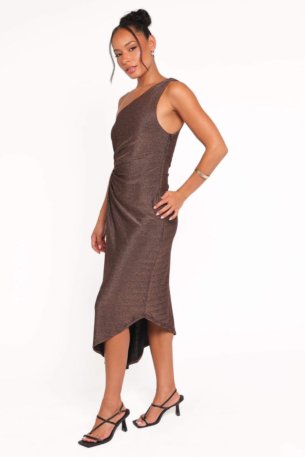 Emma One Shoulder Midi Dress - Vintage Gold