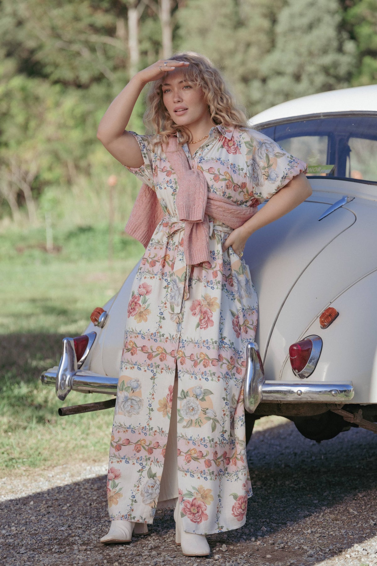 James Button Through Maxi Dress - Rose Tile