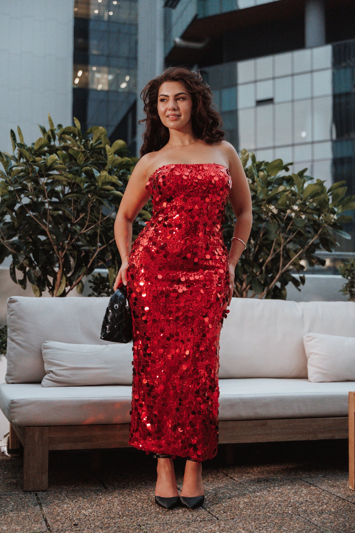 Karlie Strapless Sequin Maxi Dress - Red