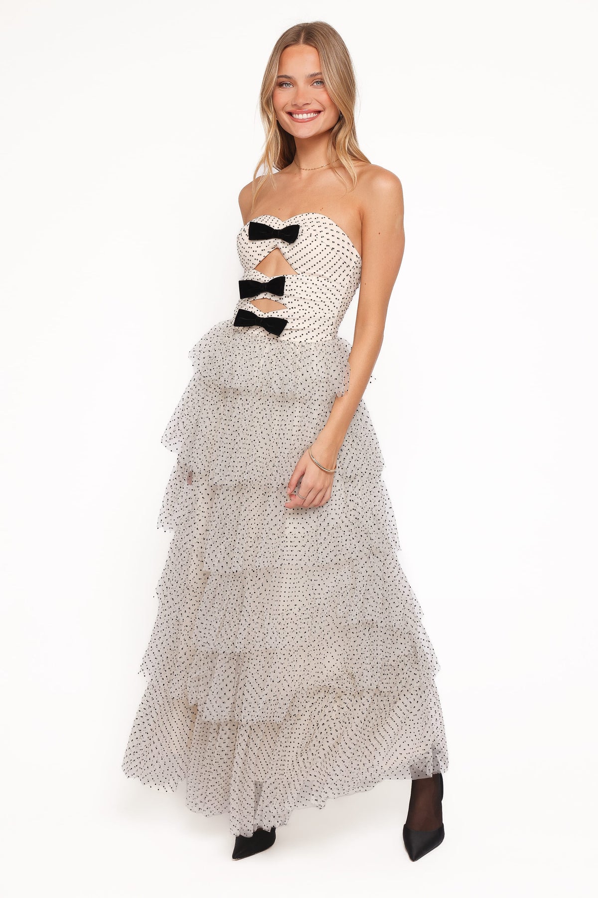 Kelari Strapless Midi Dress - Cream Polka Dot
