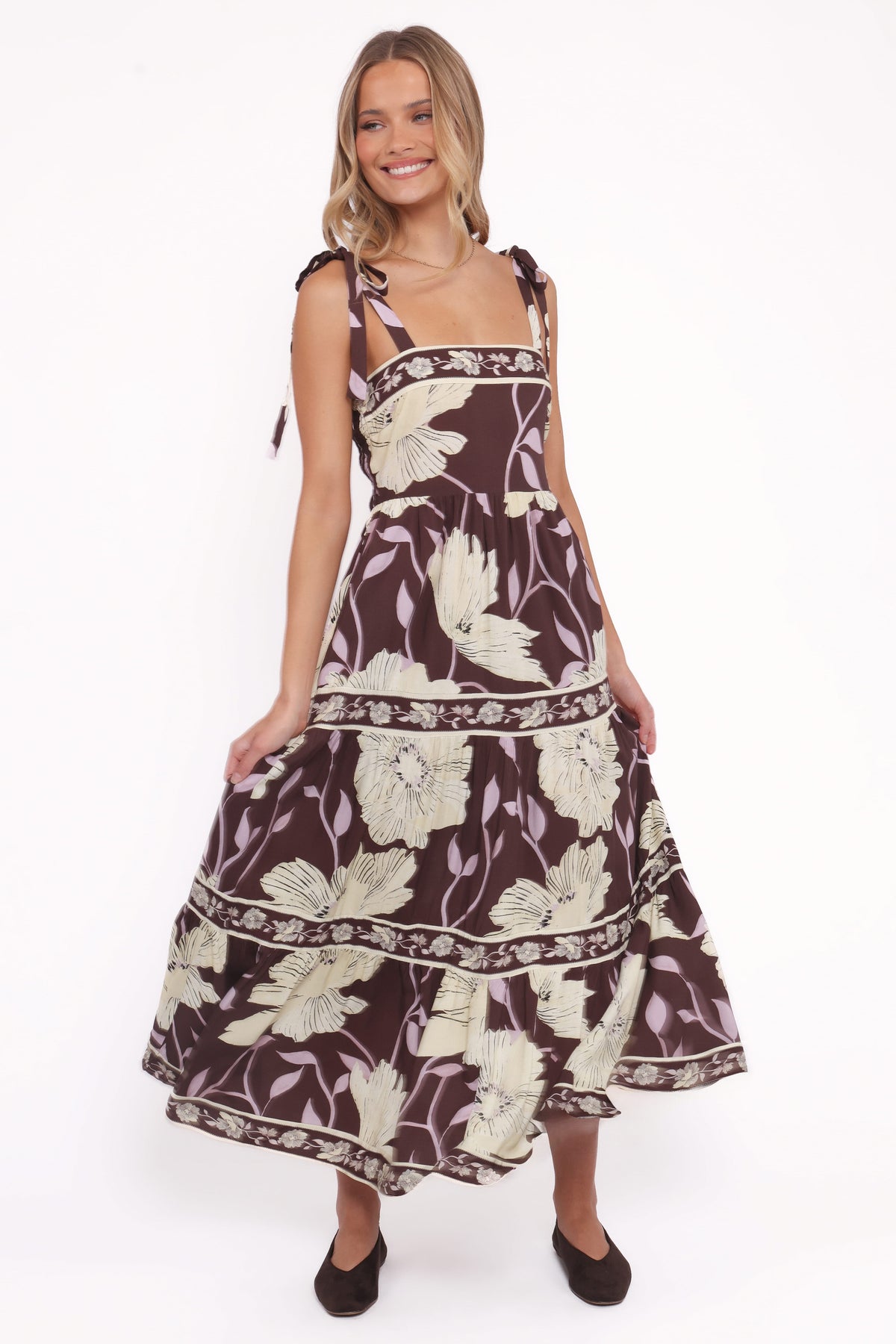 Leonor Maxi Dress - Yellow Brown Floral