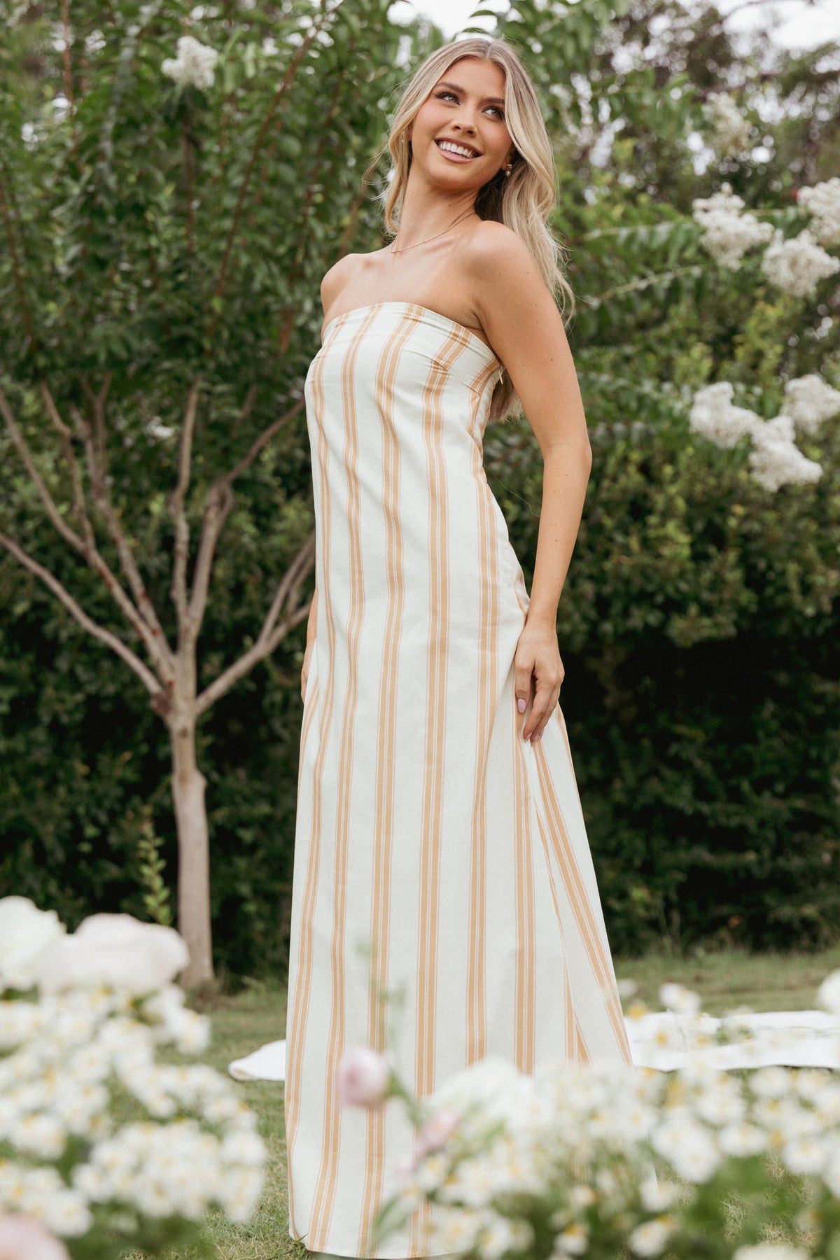 Luisa Midi Dress - Brown Stripe
