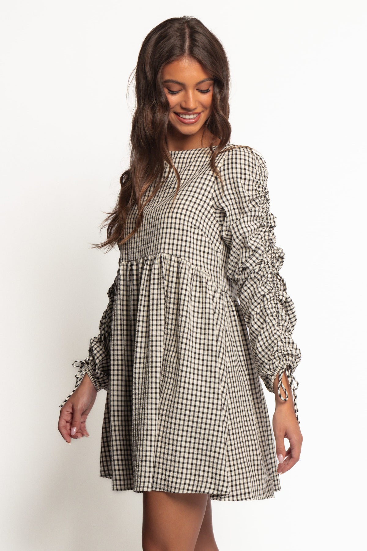 Micaela Long Sleeve Mini Dress - Black Gingham