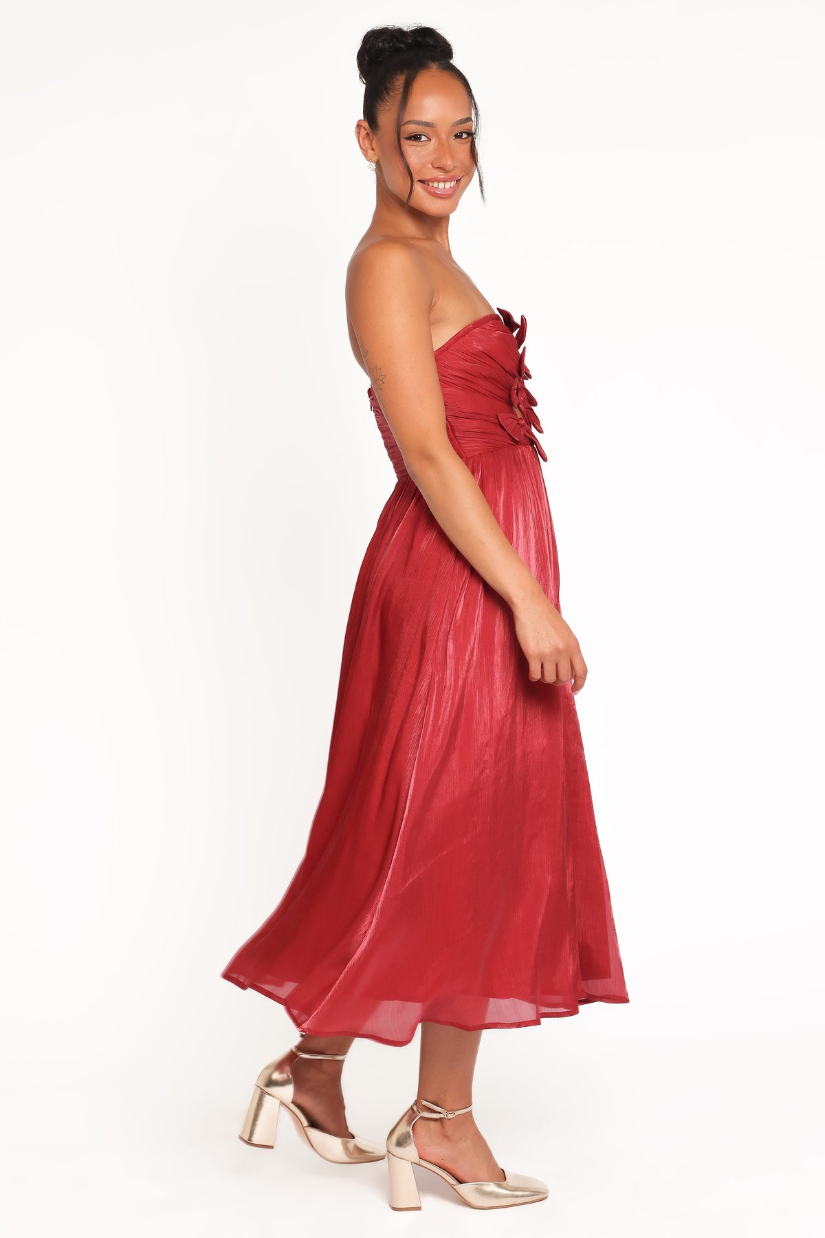 Mila Strapless Midi Dress - Red