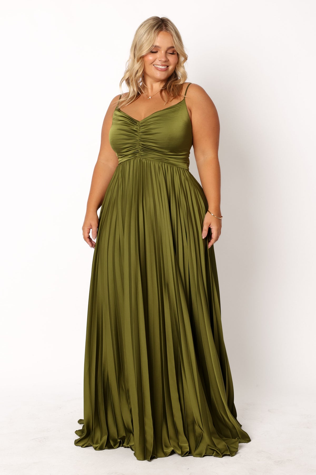 Naira Pleated Maxi Dress - Palm Green