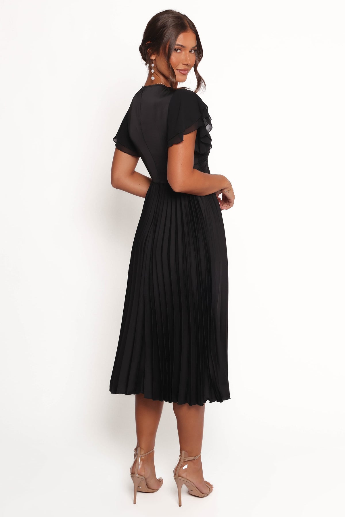 Nova Flutter Sleeve Midi Dress - Black