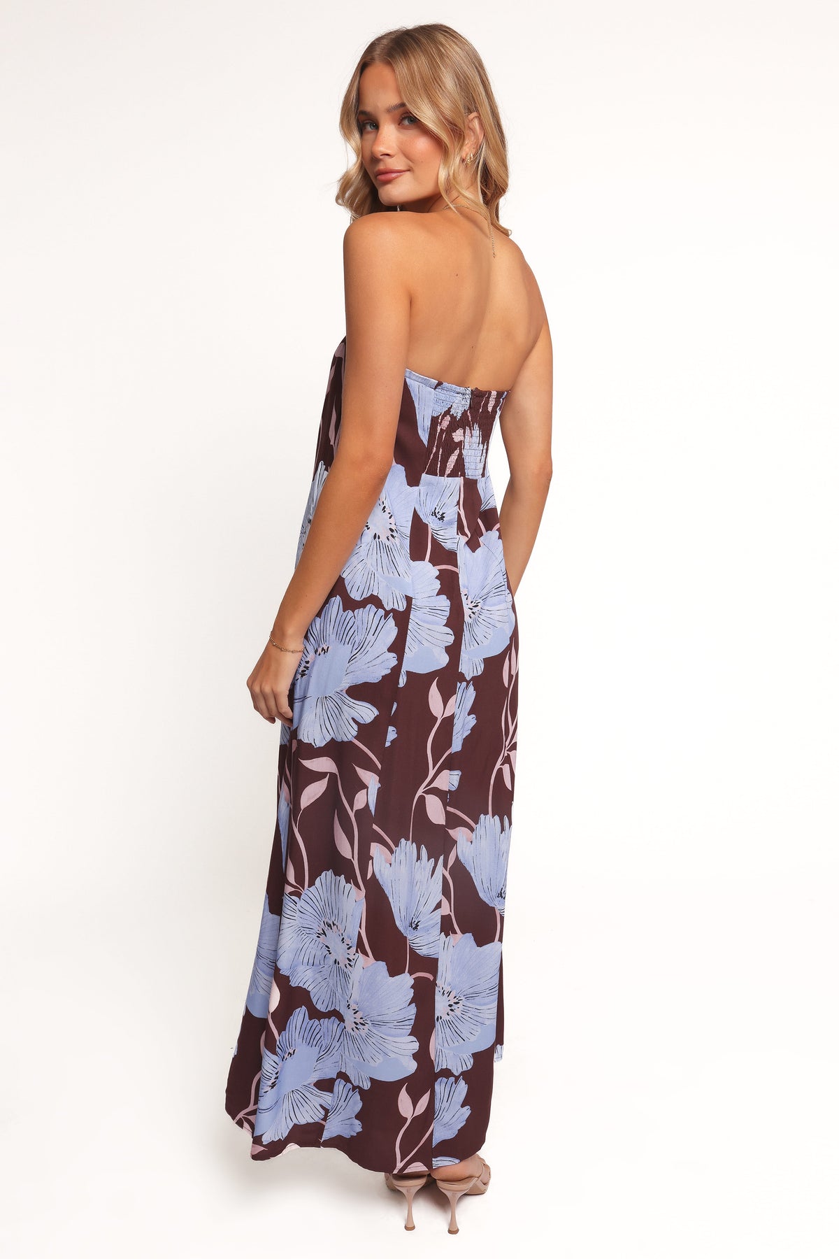Ottavia Strapless Maxi Dress - Blue Poppies