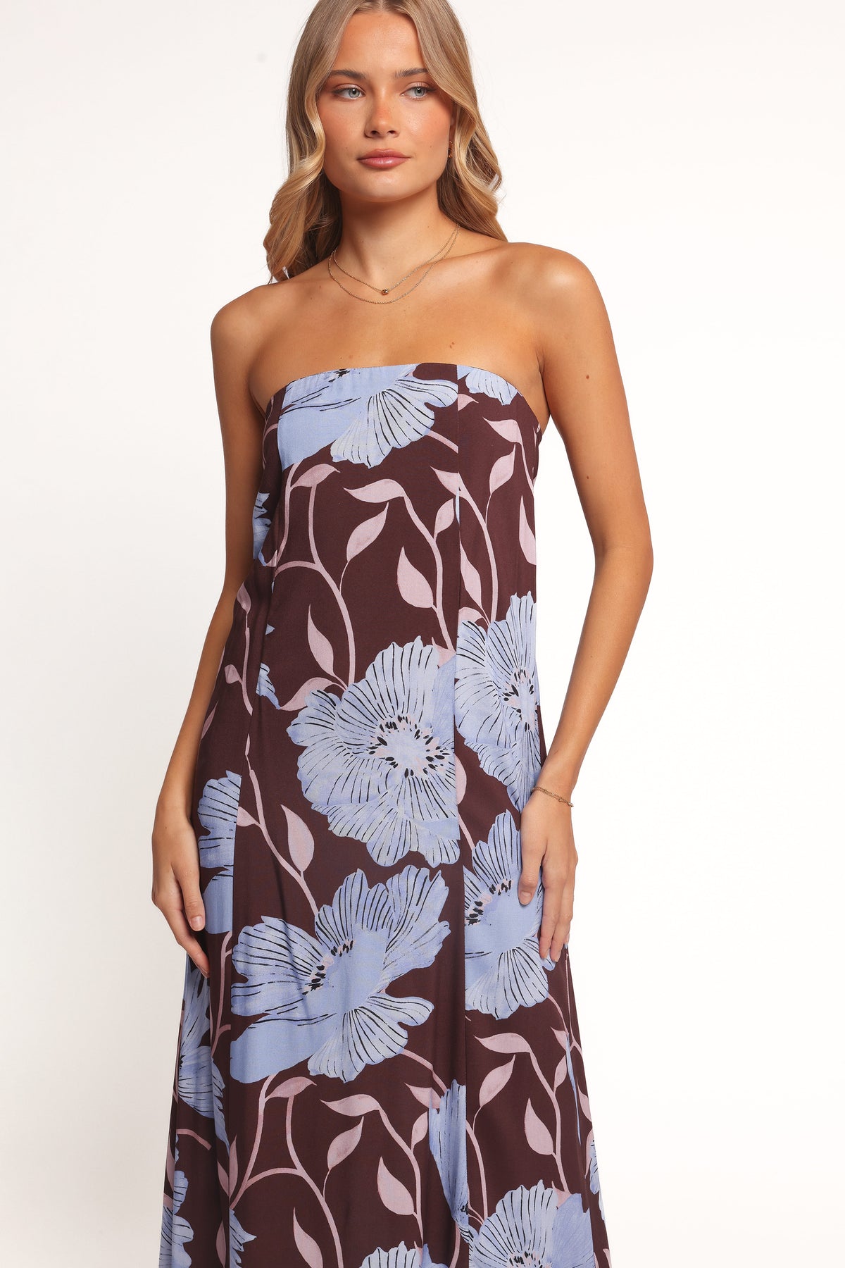 Ottavia Strapless Maxi Dress - Blue Poppies