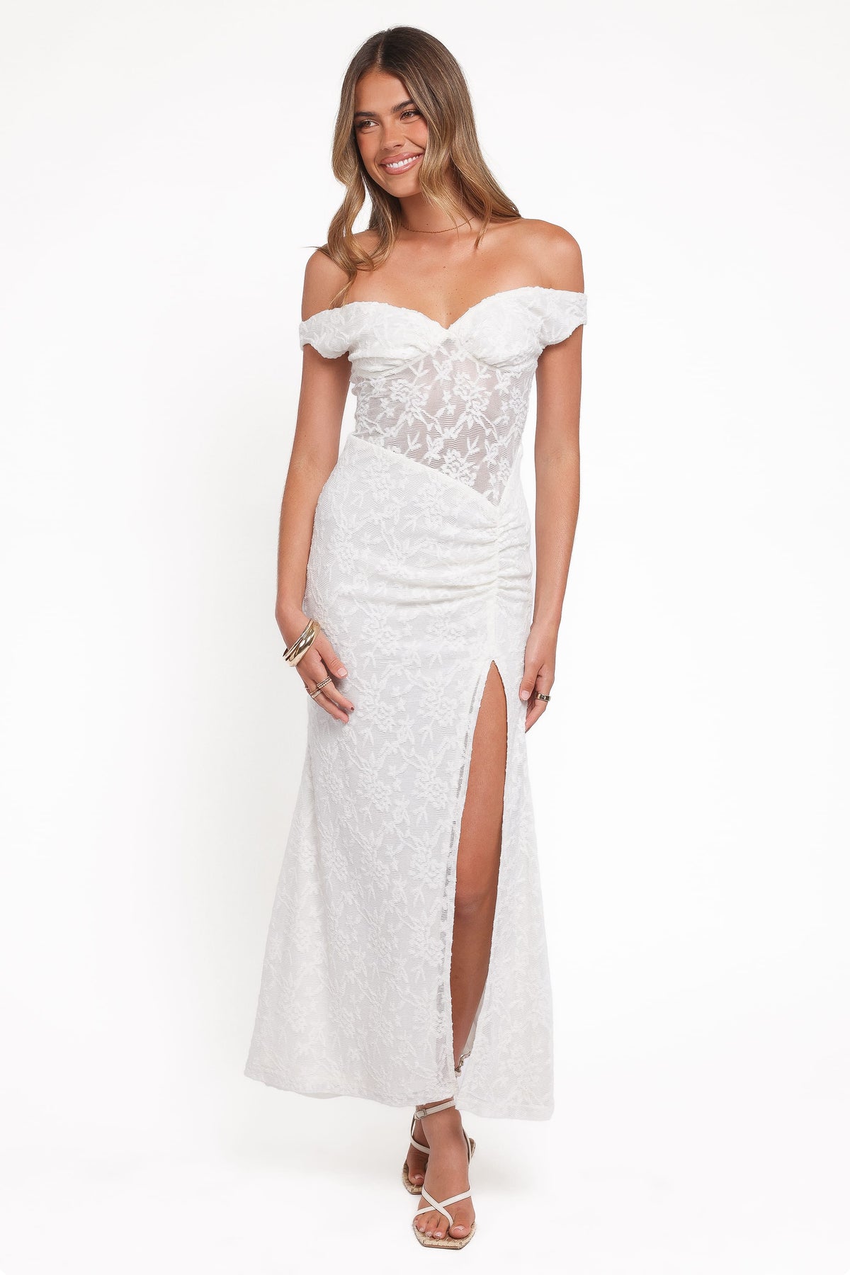 Pascha Off Shoulder Lace Maxi Dress - White