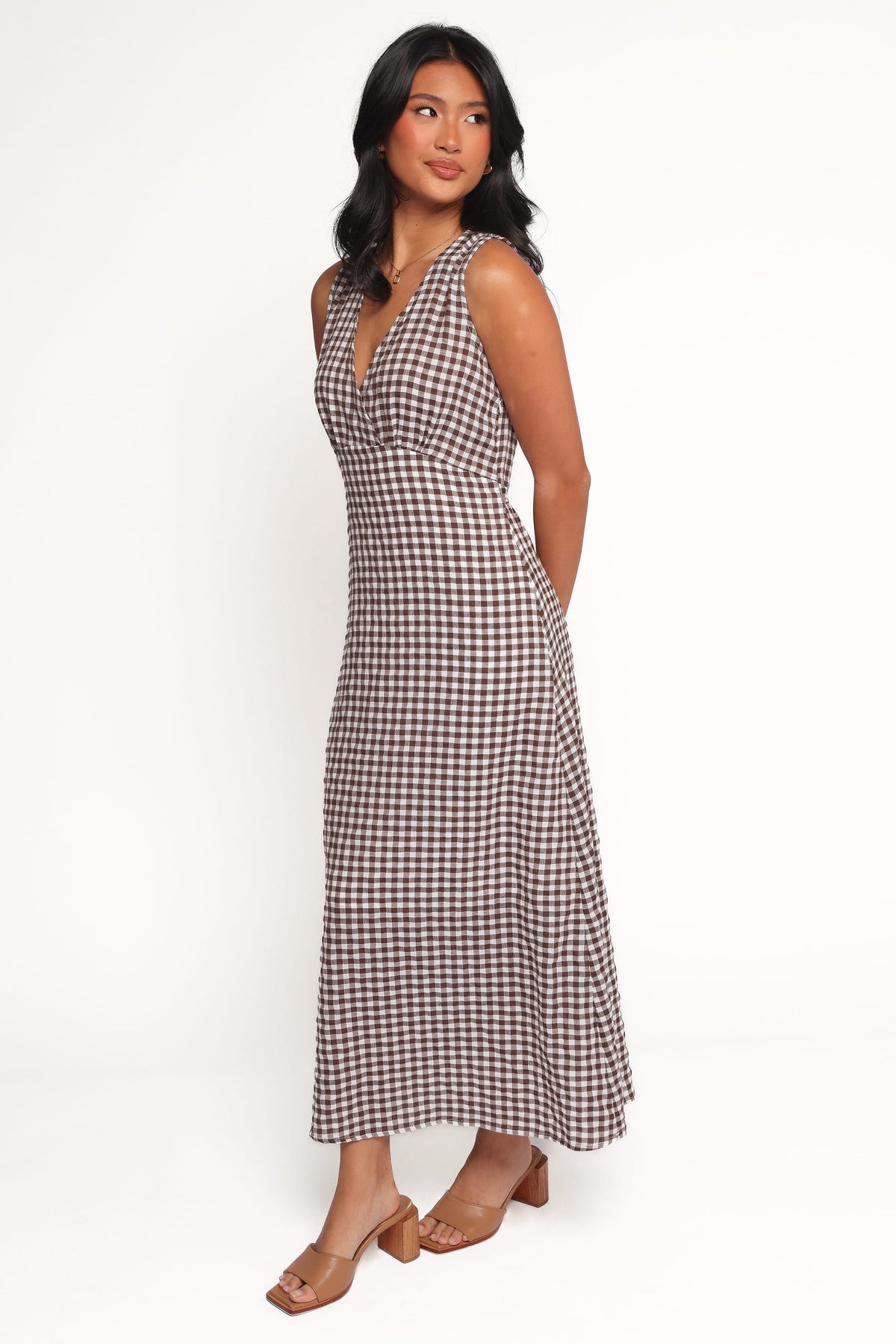 Queenie Midi Dress - Brown Gingham