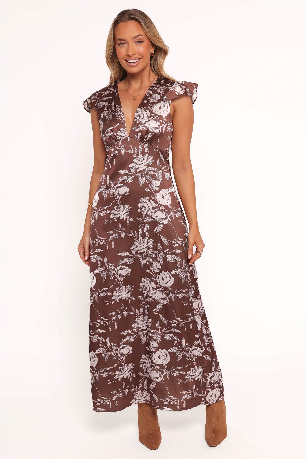 Solara Maxi Dress - Brown Floral Print