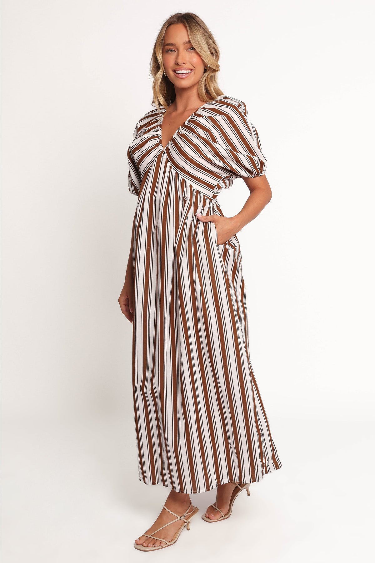 Sullivan Puff Sleeve Maxi Dress - Chocolate Stripe
