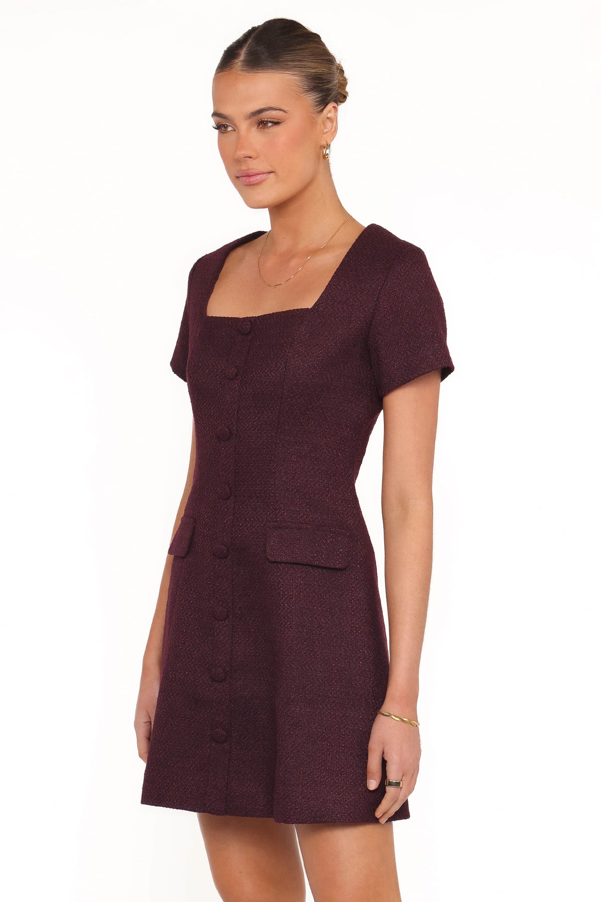 Sutton Mini Dress - Plum Tweed