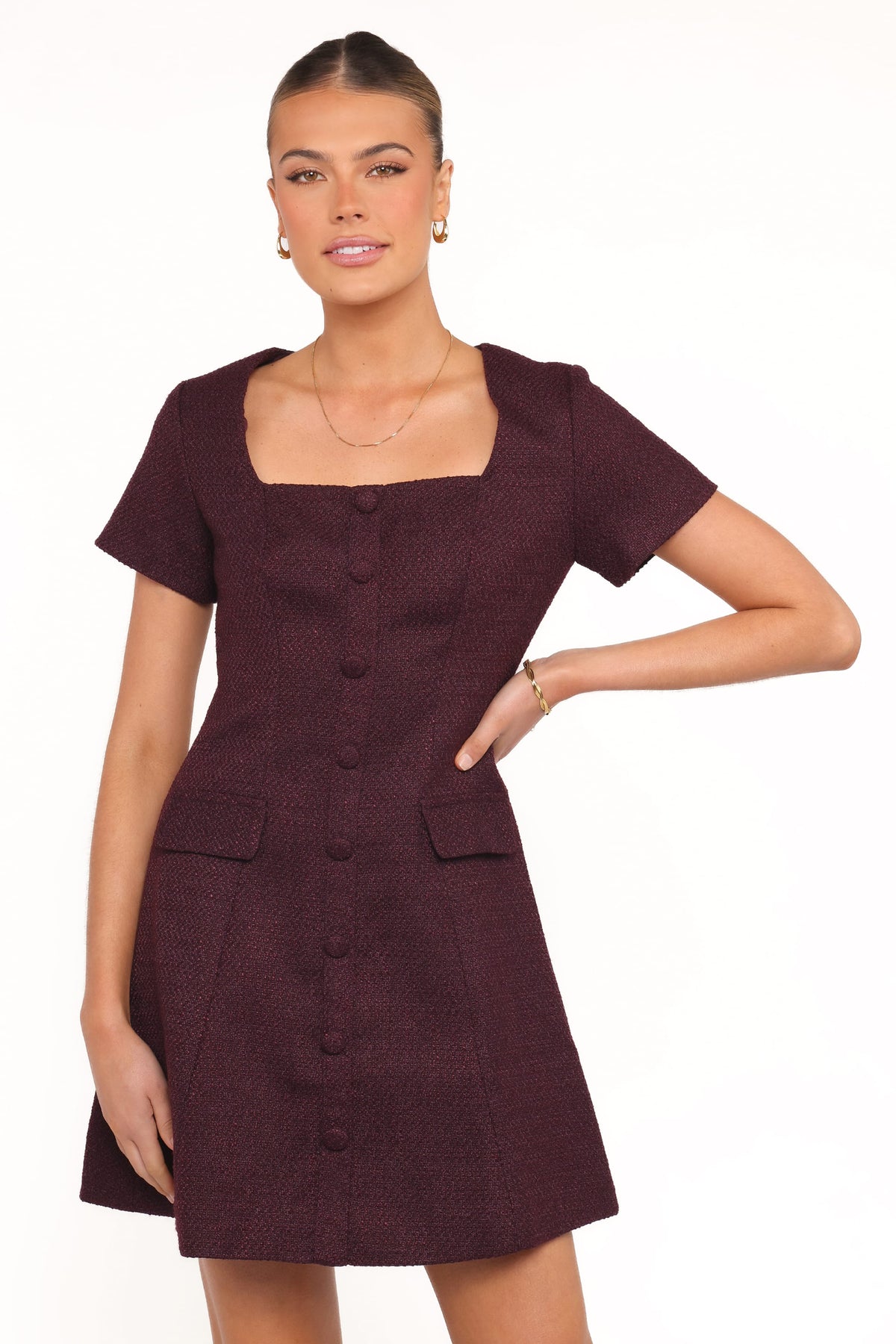 Sutton Mini Dress - Plum Tweed