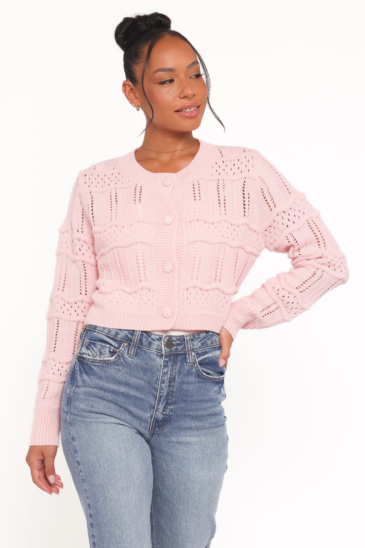 Aidy Crop Button Front Cardigan - Pink