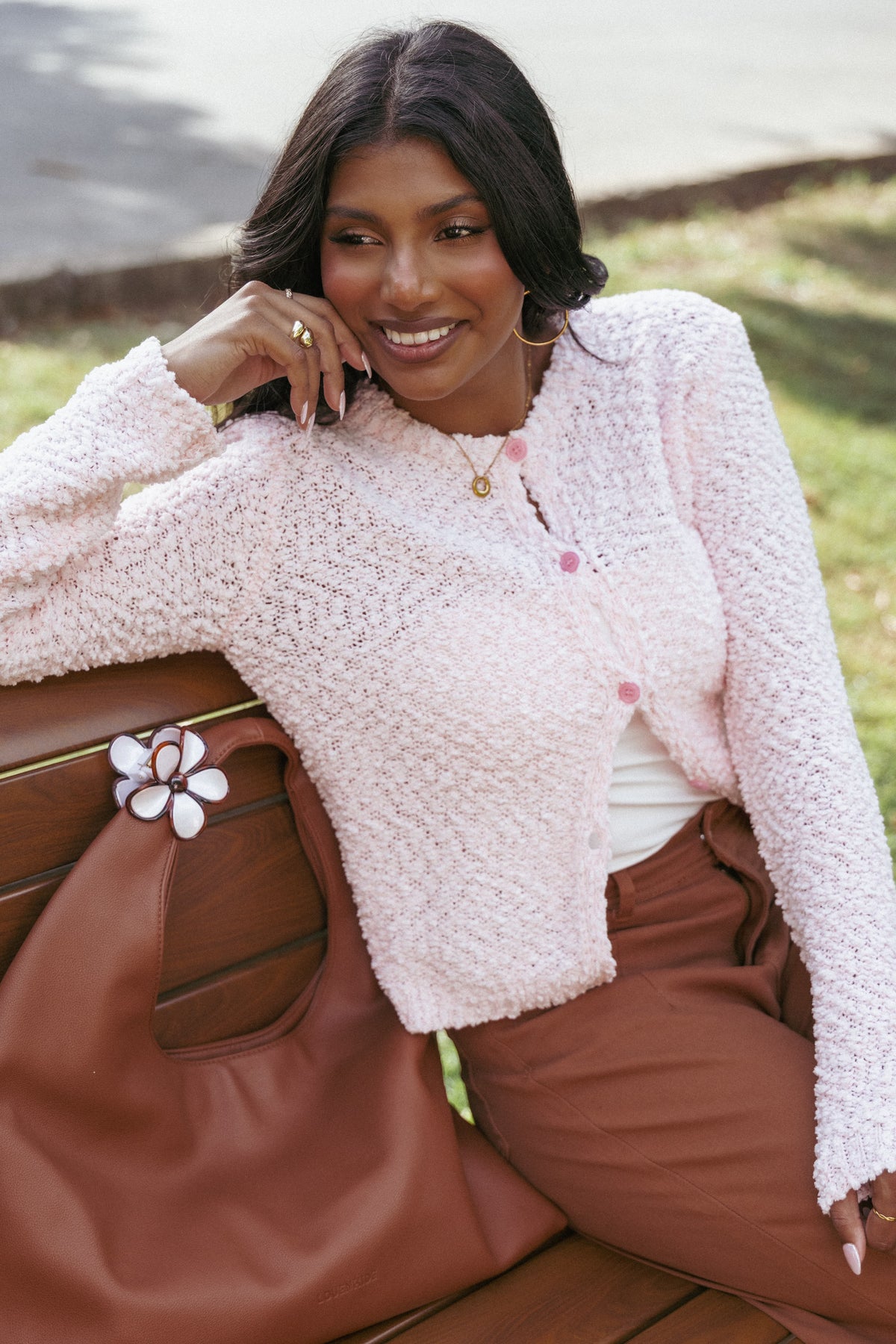 Ally Texture Cardigan - Pink