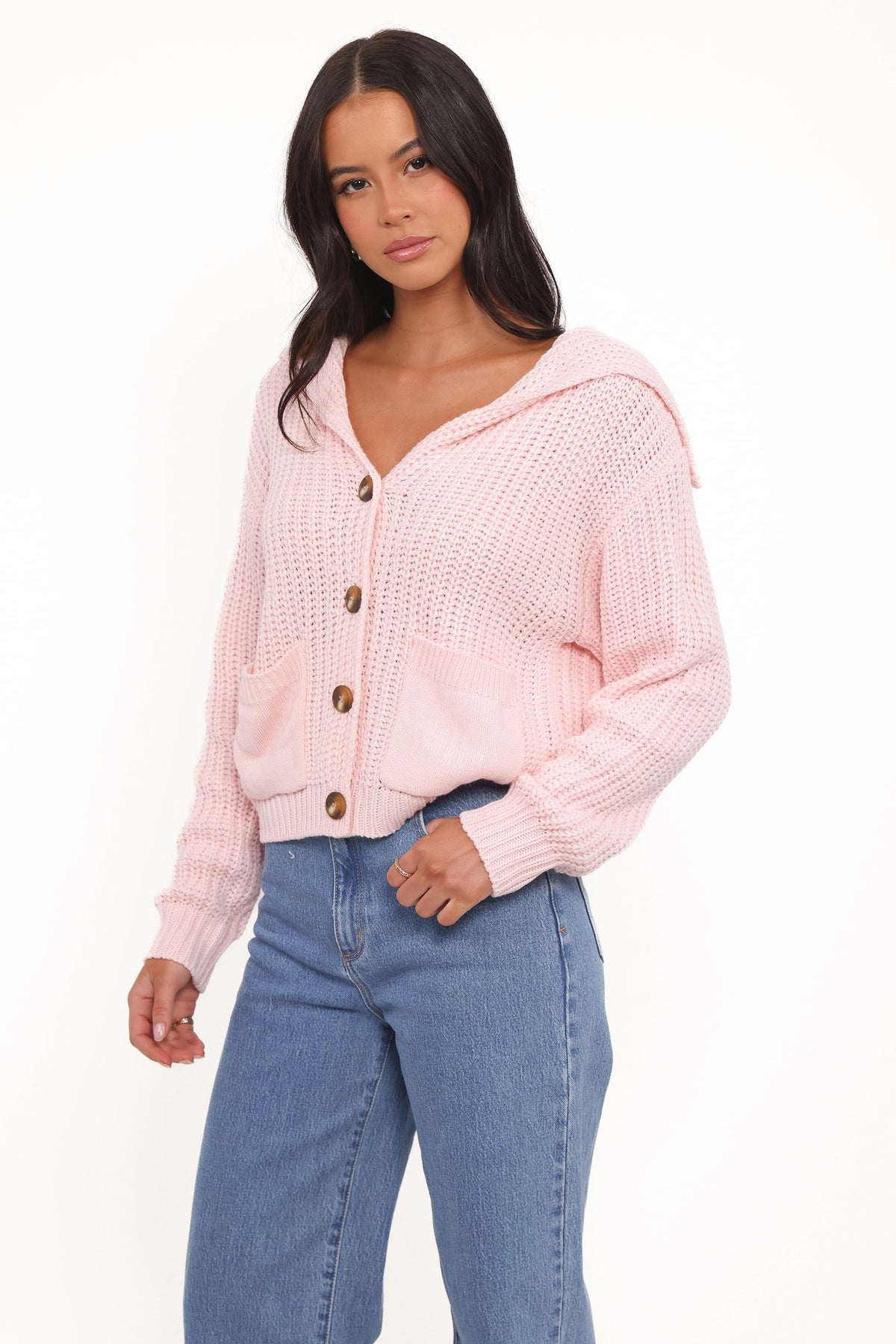 Amelia Oversize Collar Button Cardigan - Pink