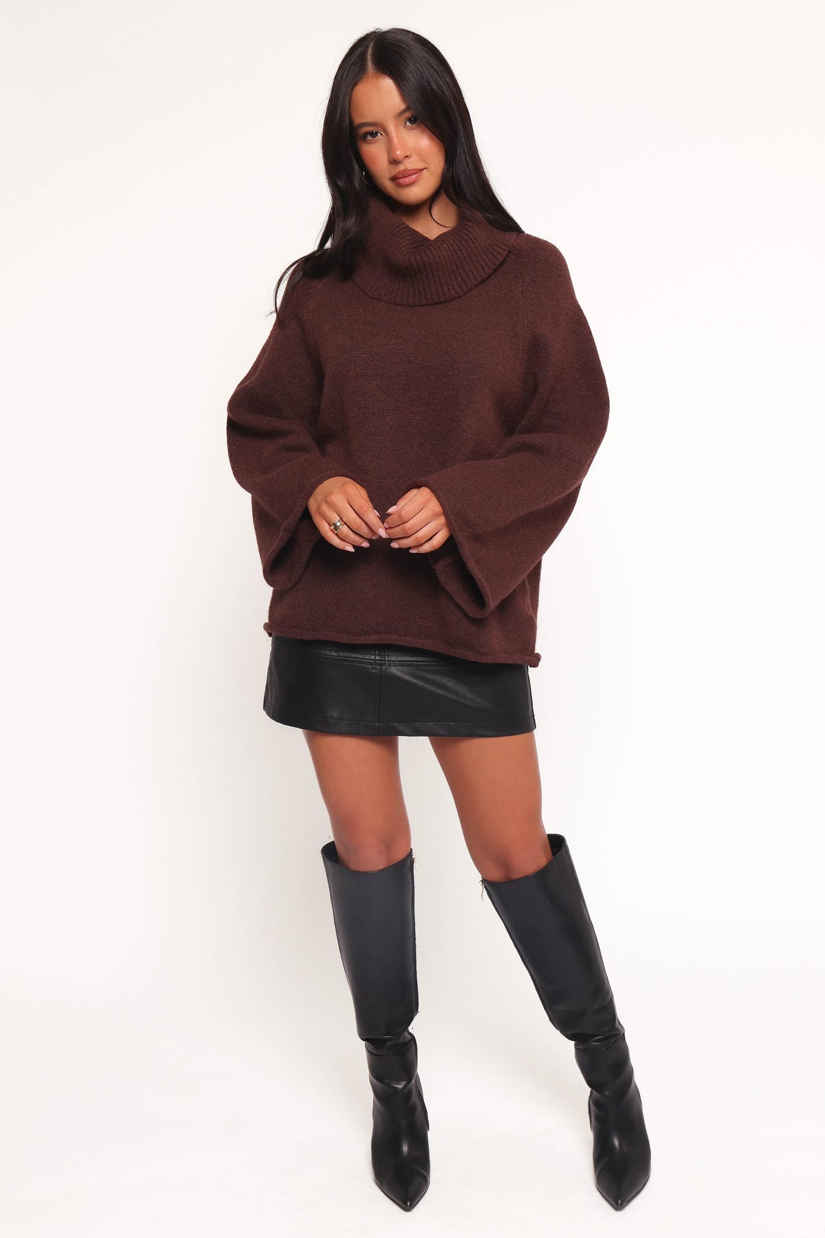 Bindy Cowlneck Knit Sweater - Brown