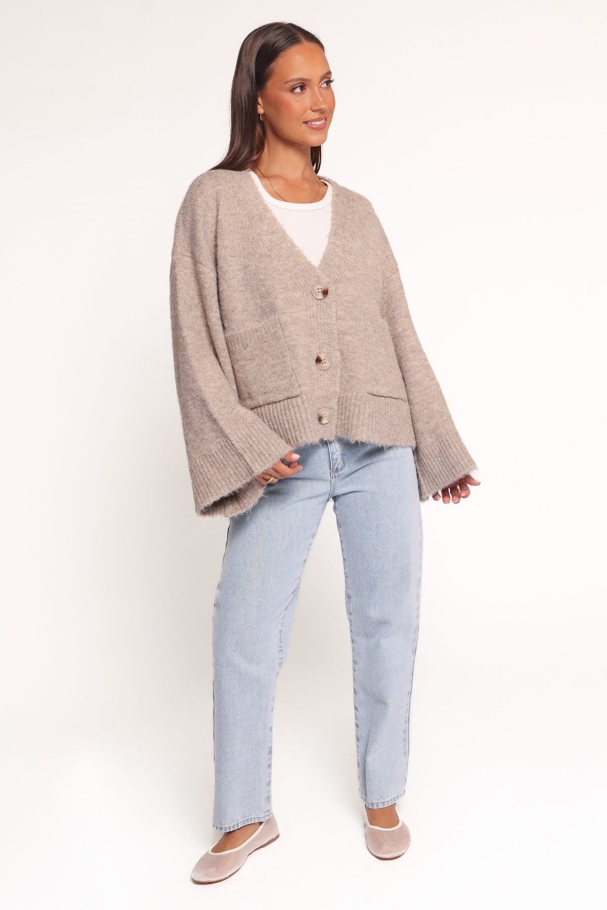 Fern Wide Sleeve Cardigan - Mushroom
