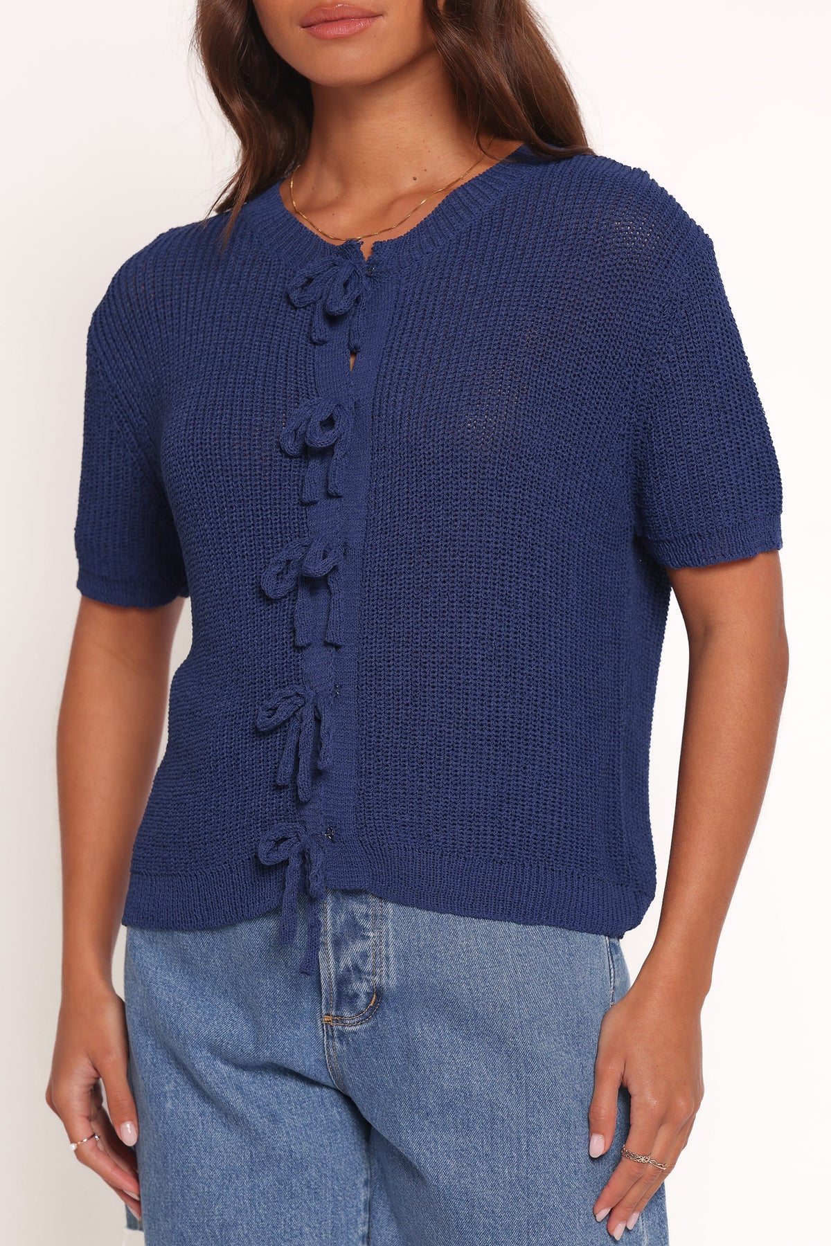 Gemma Short Sleeve Bow Cardigan - Navy