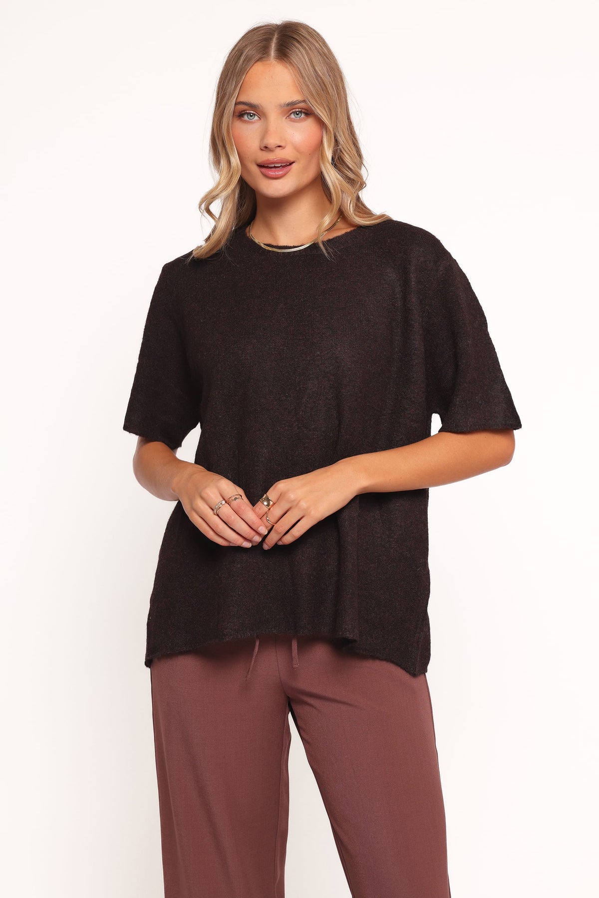 Morris Short Sleeve Oversized Sweater Tee - Dark Chocolate