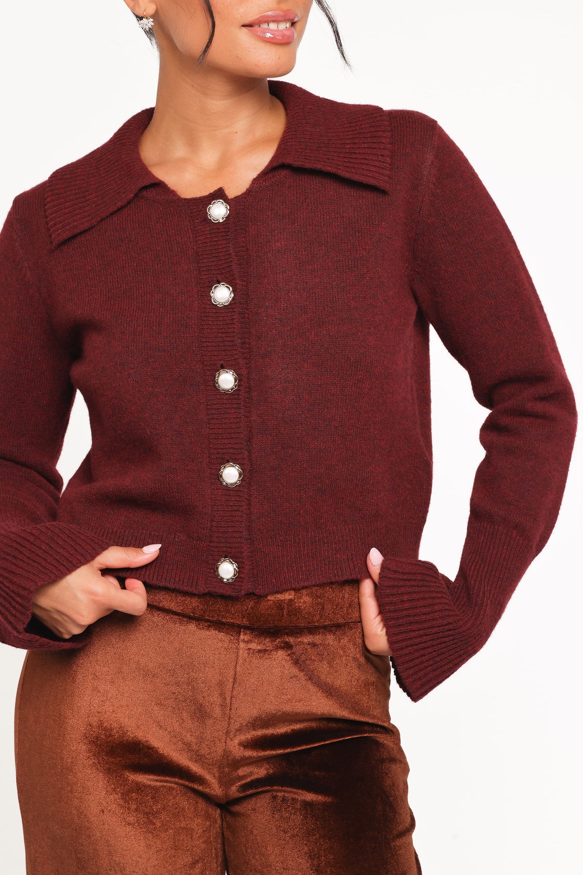 Thelma Trumpet Sleeve Cardigan - Cabernet
