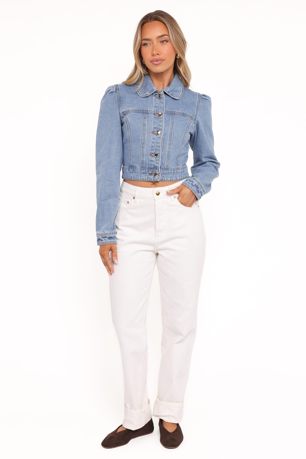 Faven Cropped Denim Jacket - Mid Blue