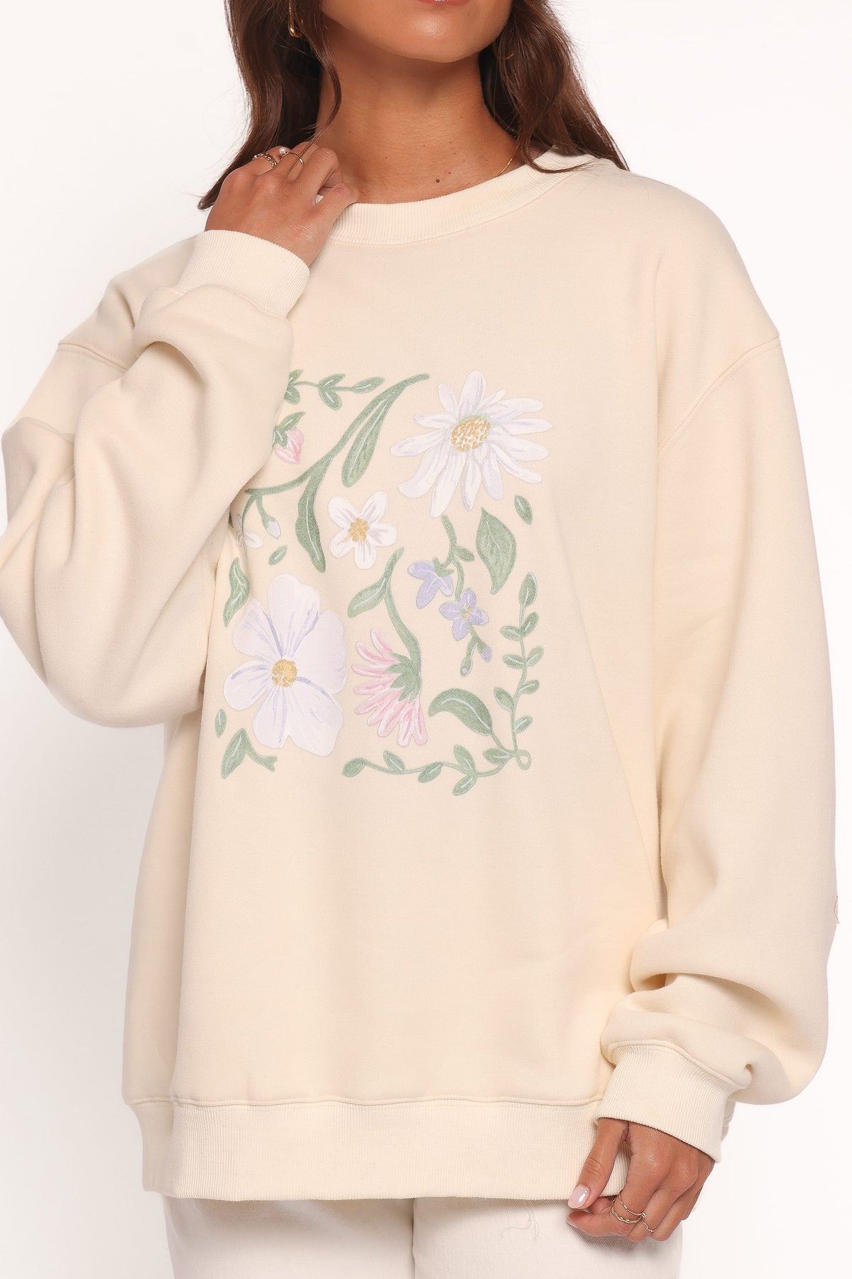 Flower Garden Graphic Sweatshirt - Cream