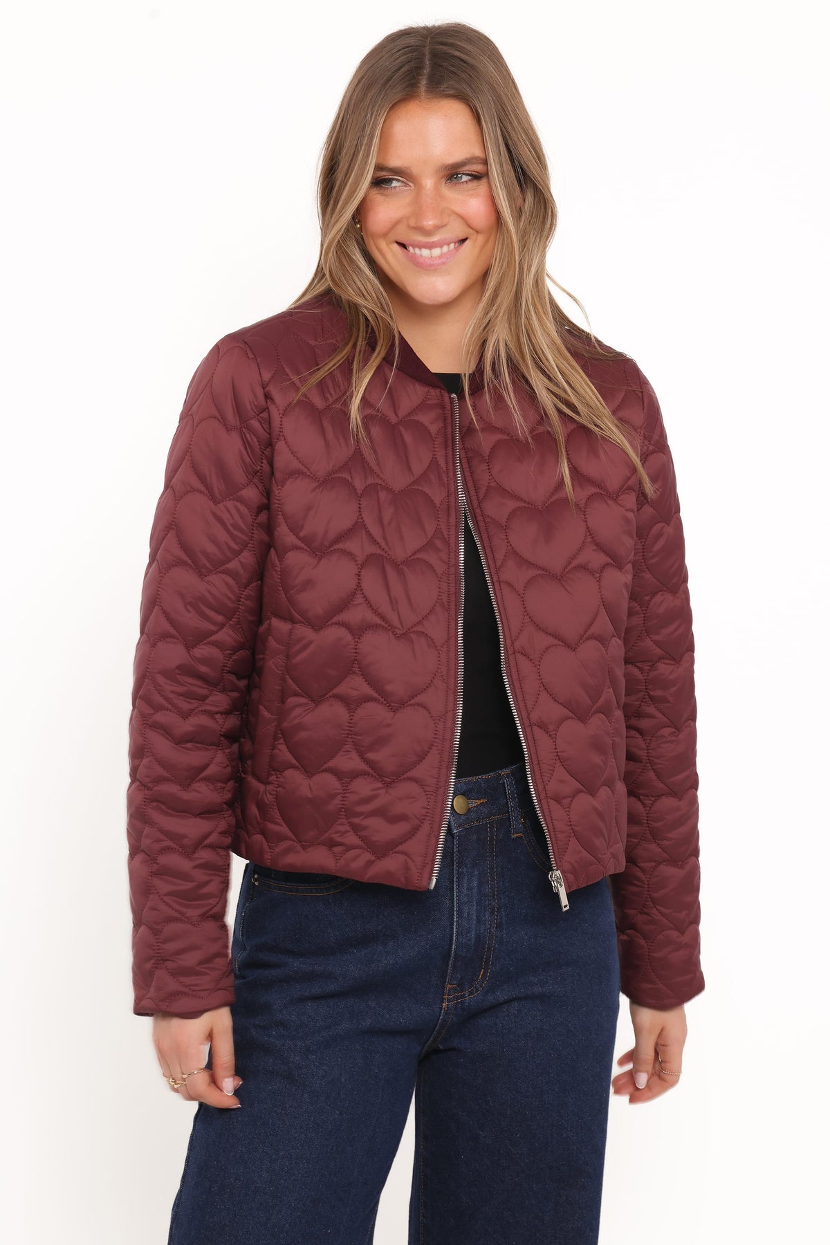 Genevieve Quilted Bomber - Cherry