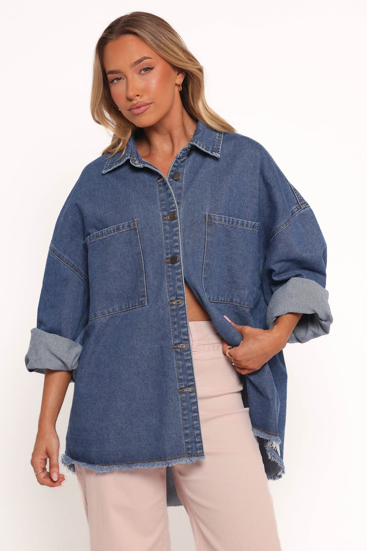 Twiggy Frayed Edge Denim Shacket - Denim
