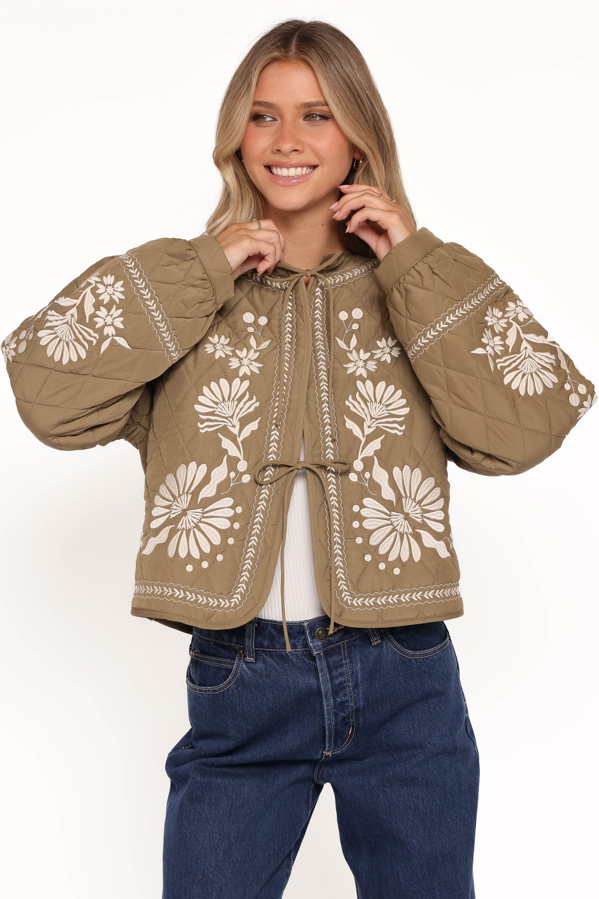 Vako Quilted Embroidered Jacket - Olive
