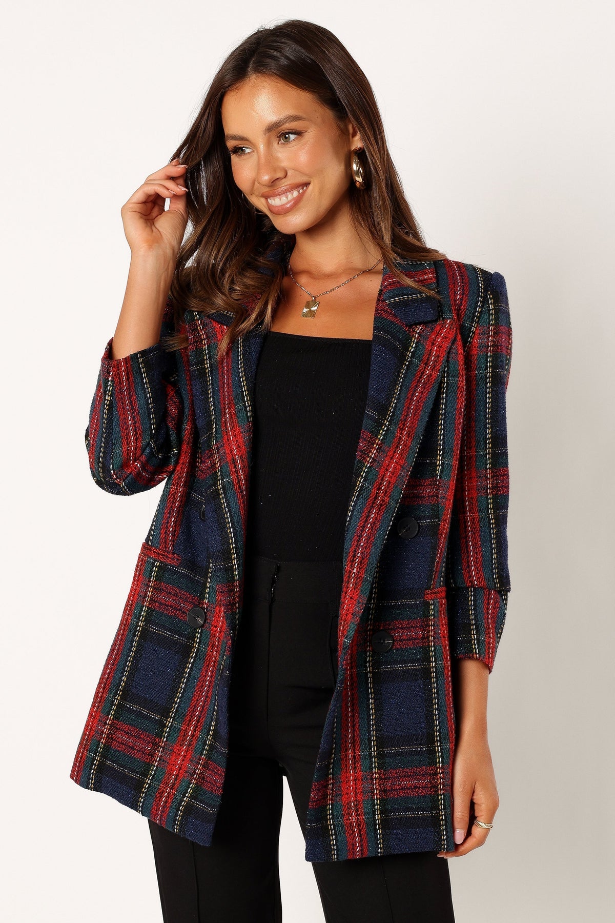 Vivienne Plaid Blazer - Red/Navy Multi
