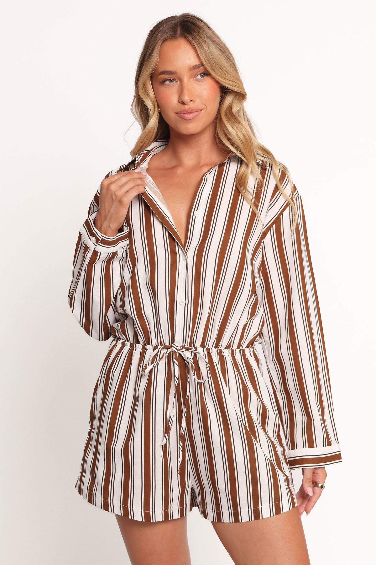 Beau Long Sleeve Romper - Chocolate Stripe