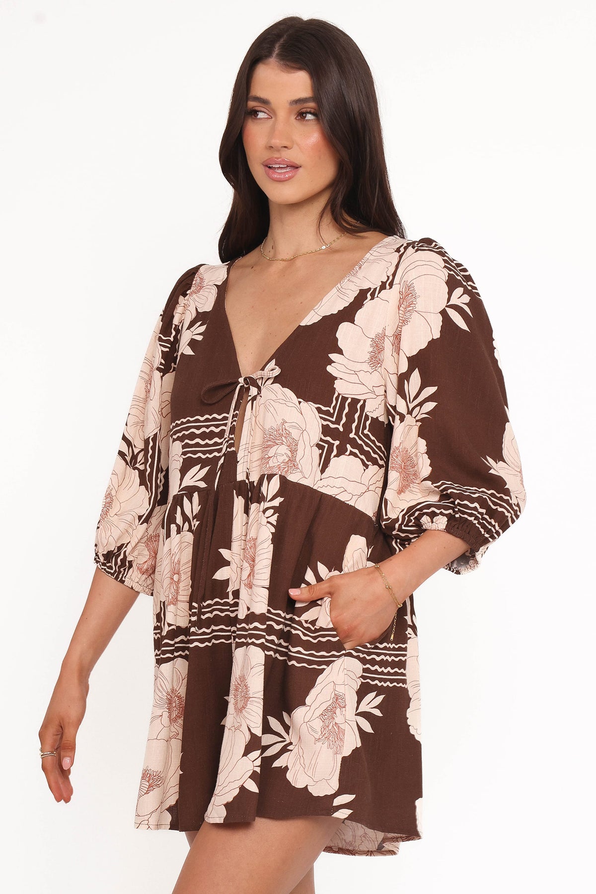 Henley Romper - Brown Floral