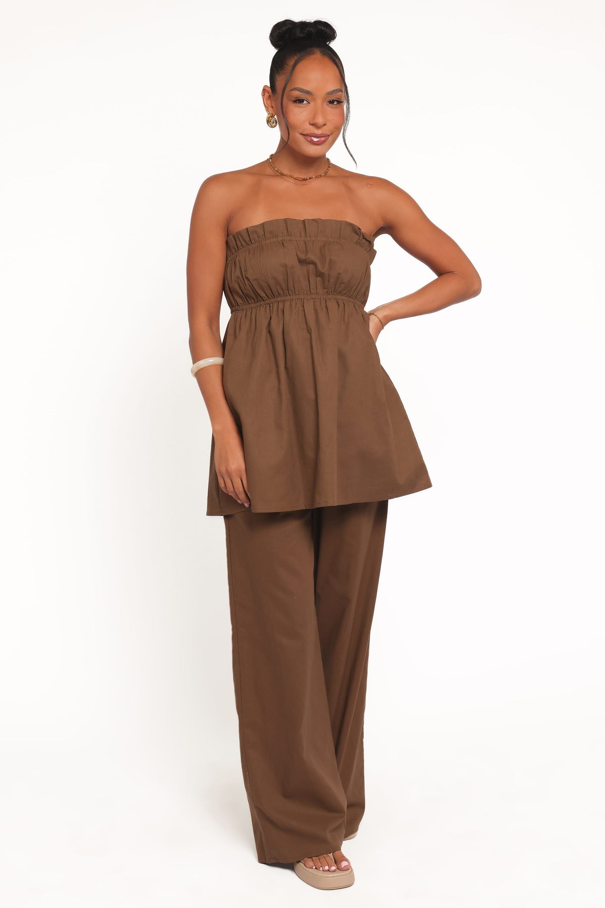 Ember Strapless Tunic Top - Brown