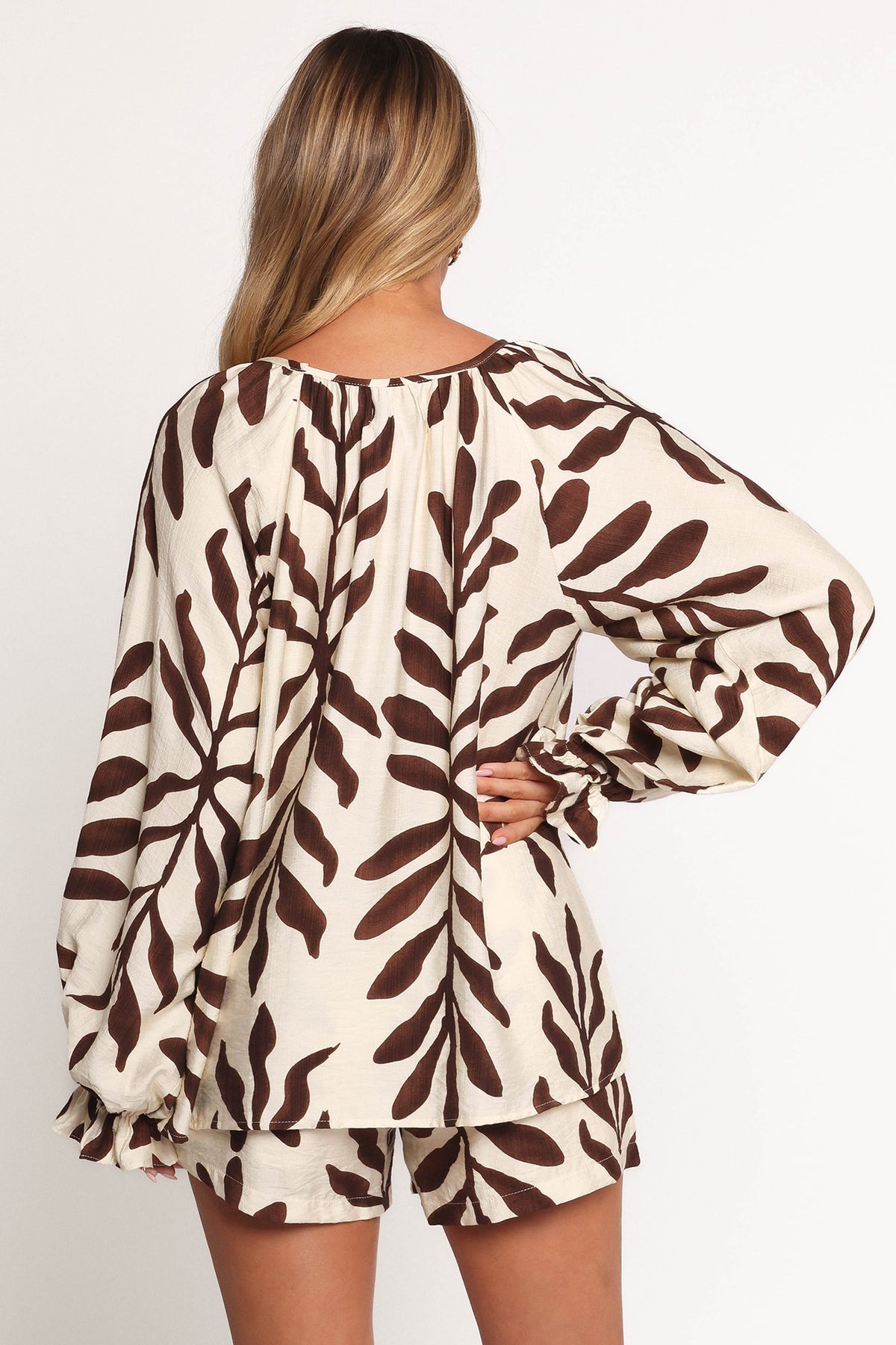 July Long Sleeve Smock Top - Brown Palm