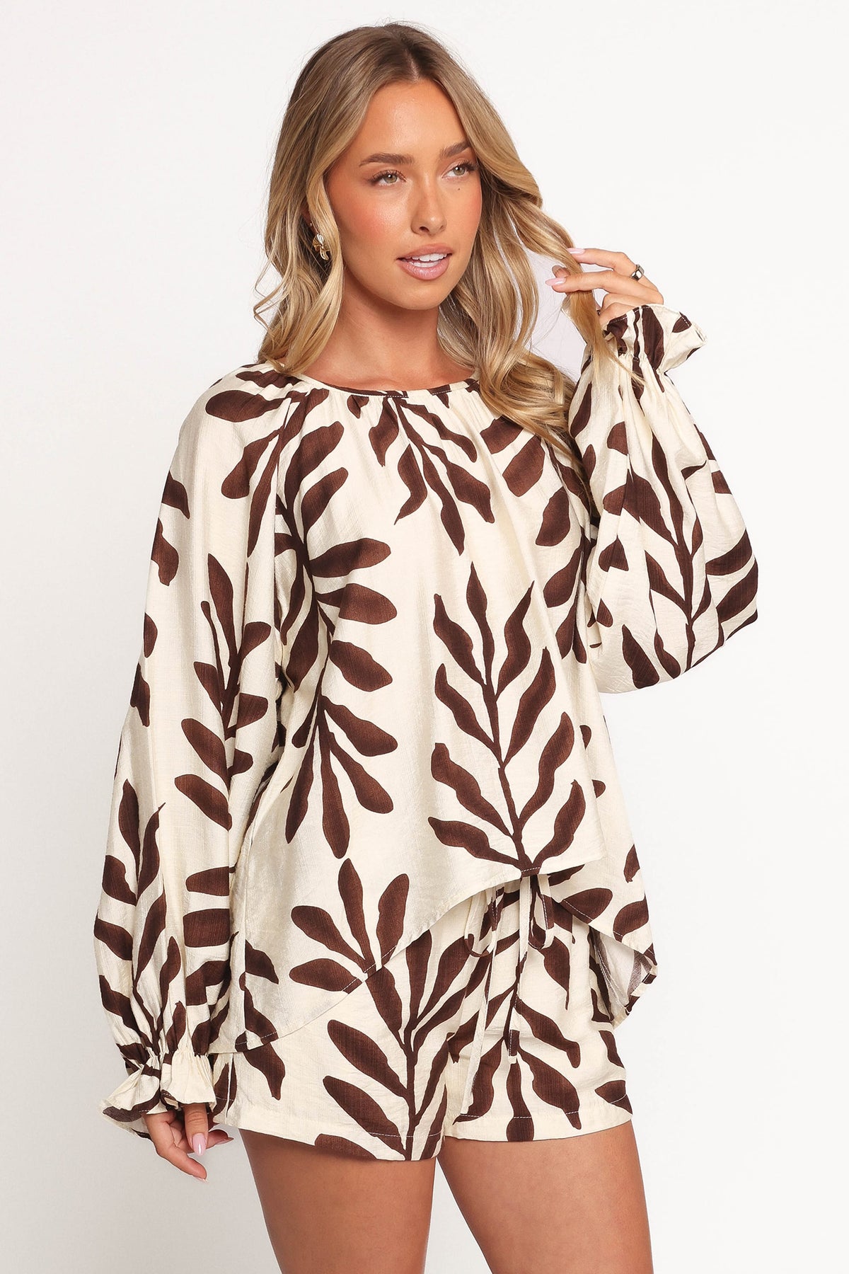 July Long Sleeve Smock Top - Brown Palm