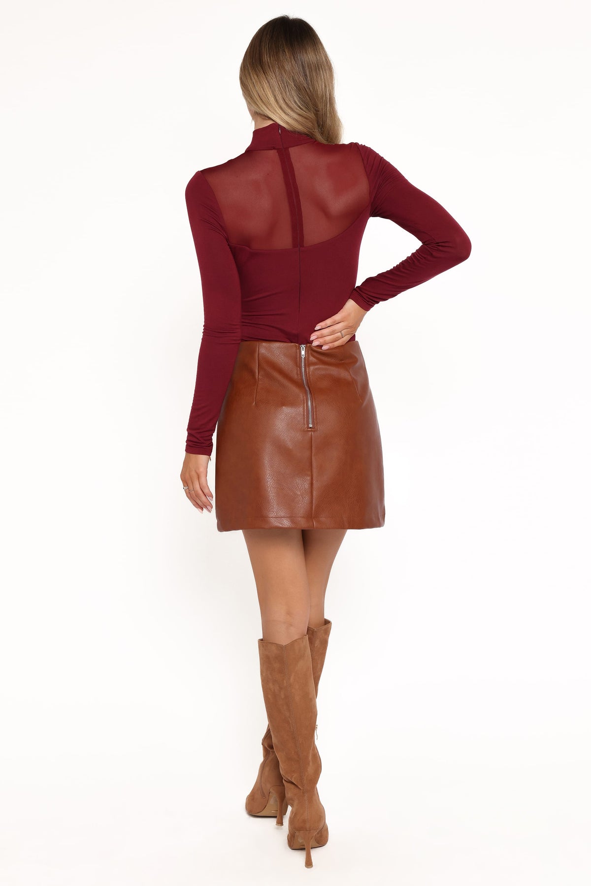Kingsley Mesh Long Sleeve Bodysuit - Merlot