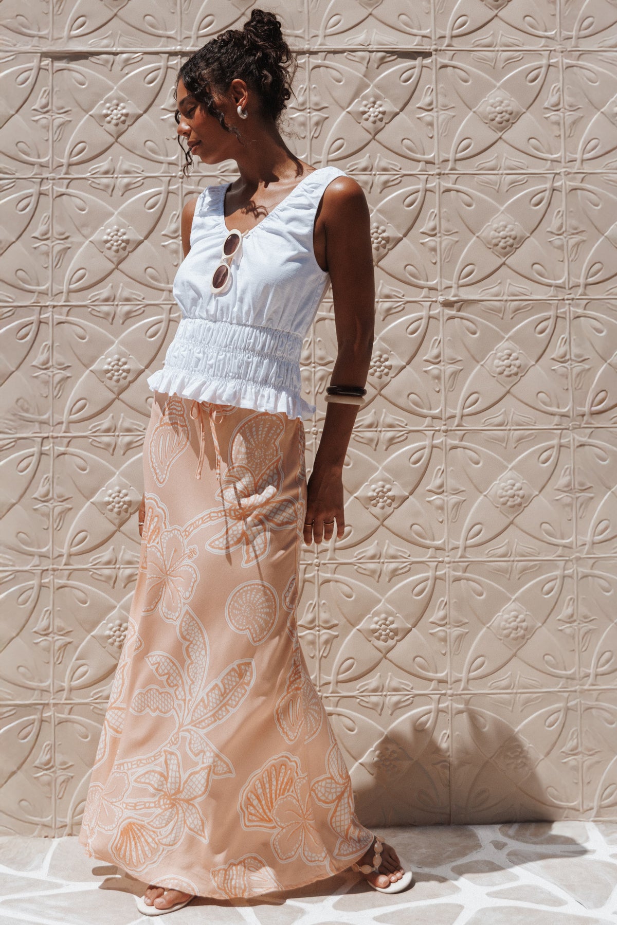 Lucilla Shirred Waist Top - White