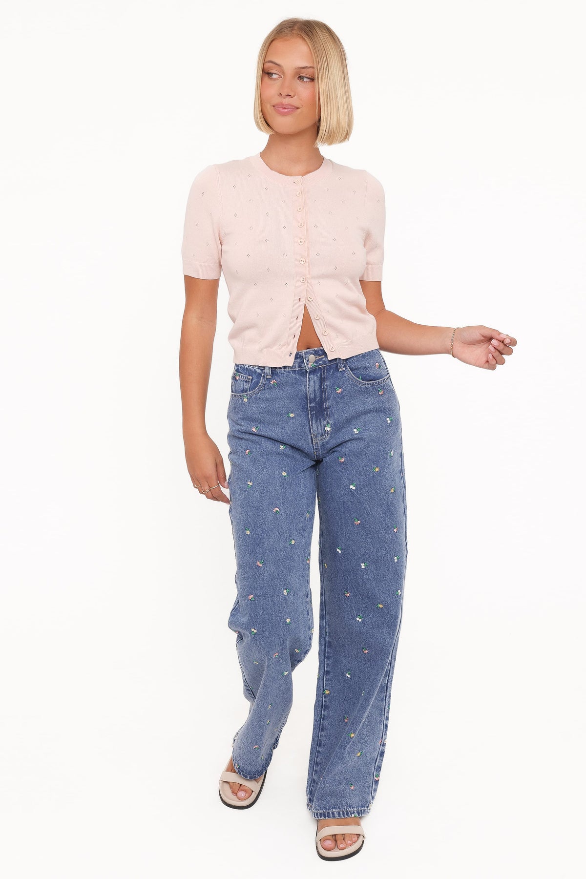 Monae Pointelle Button Up Top - Pink